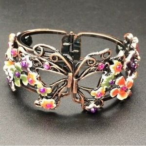 Enamel Butterfly/Flower Cuff Bracelet